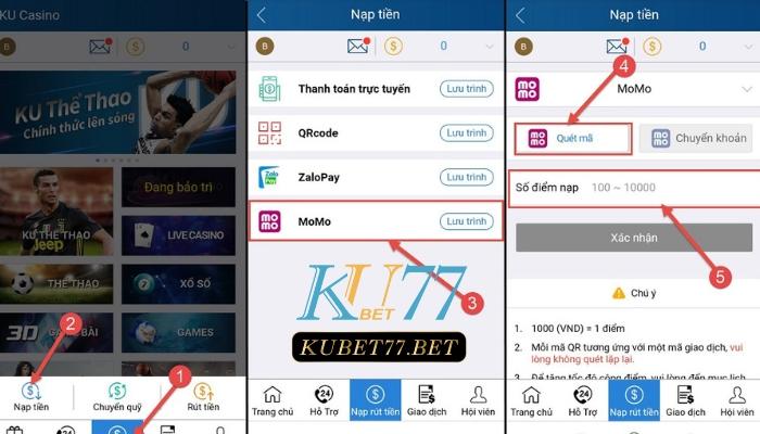 Hướng dẫn Nạp tiền tại Kubet 77 qua Momo